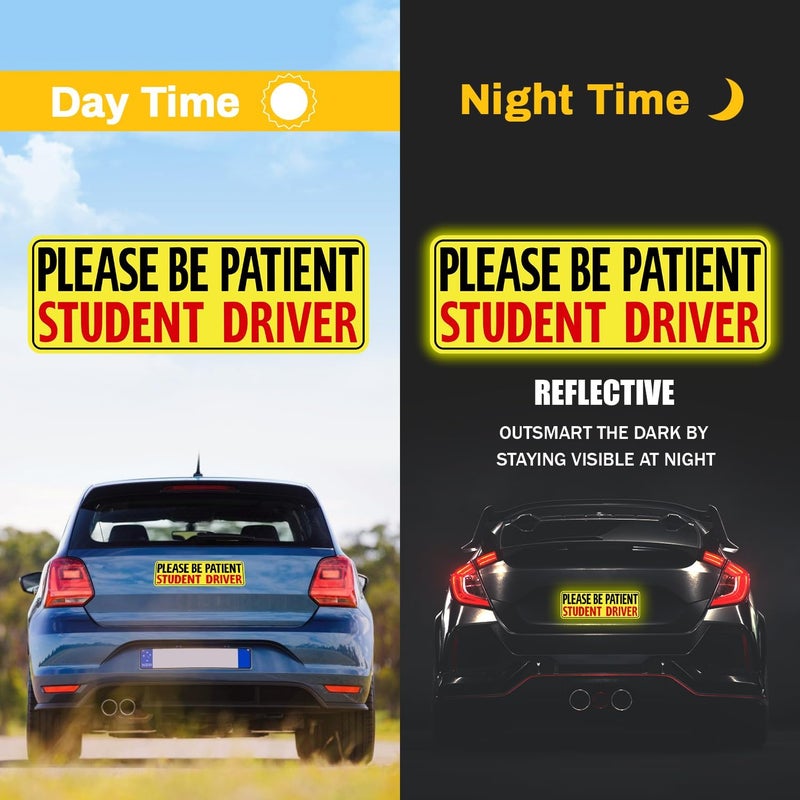 psler Student Driver Magnet for Car, be Patient Student Driver Magnet Boys and Girls New Student Driver Sticker Safety Warning Reflective Signs Reusable Movable 4 Pcs - Image 5